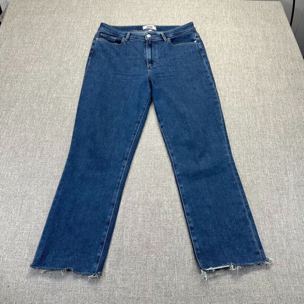 PAIGE Straight Leg Jeans in Dark Blue Denim